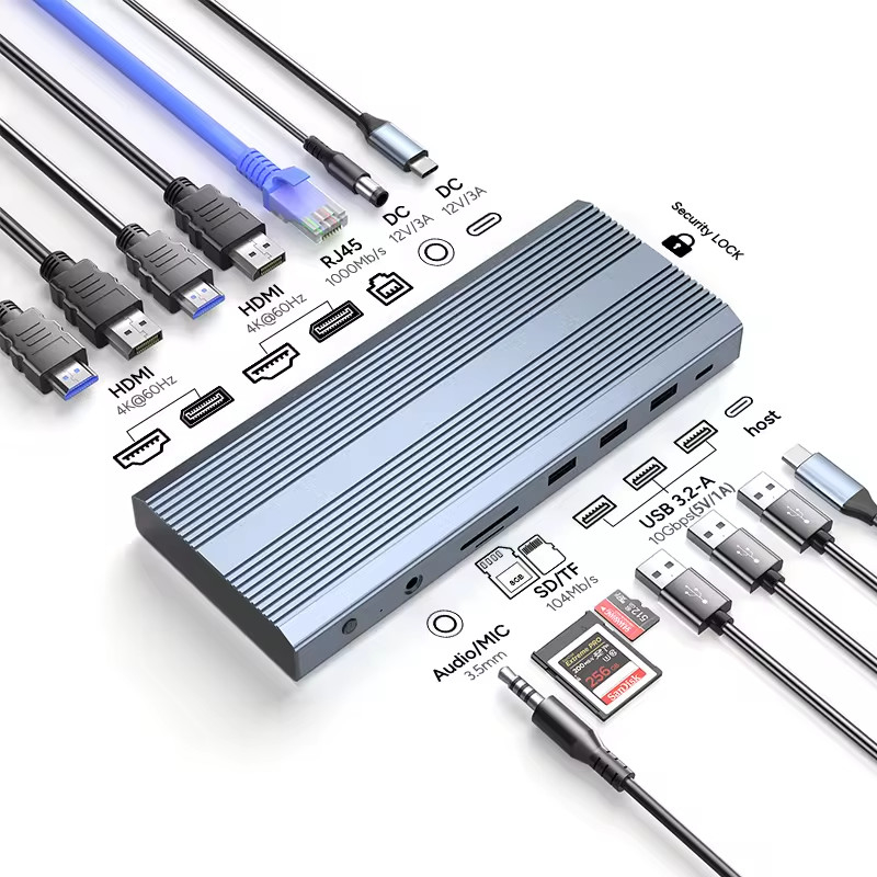 USB C Adapter 13 σε 1 4K HDMI Hub Τύπος C σε HDMI 4K USB 3.0 2.0 PD Μετατροπέας φόρτισης
