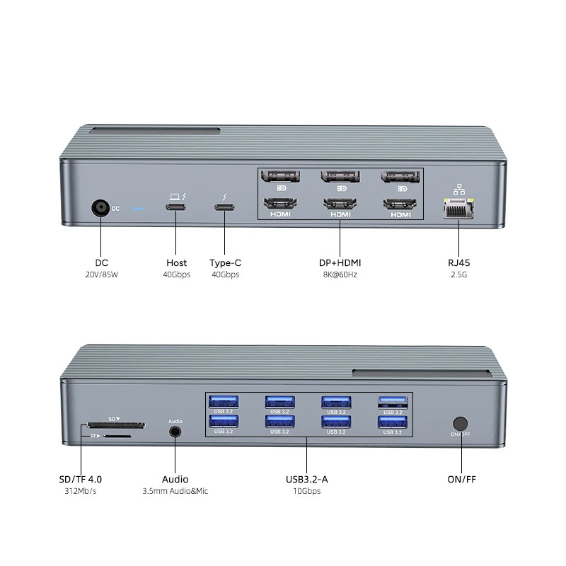 USB C Docking Station Thunderbolt 3 4 Τύπος C 8 Θύρες USB 2,5 Gigabit Ethernet Macbook