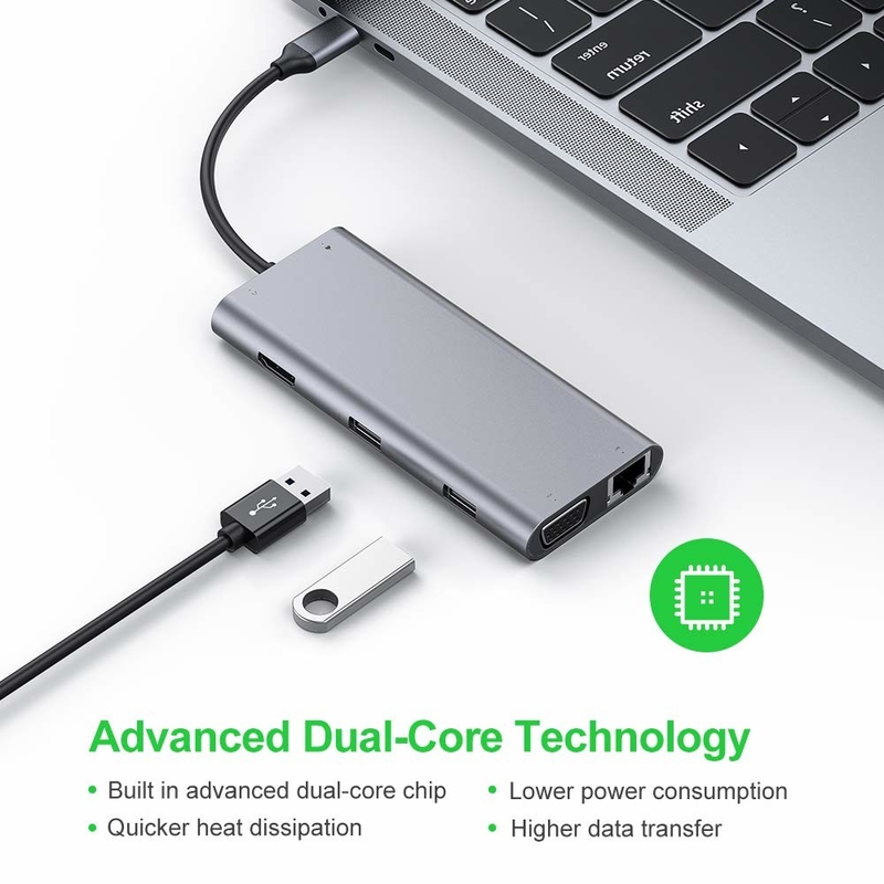 11 θύρες 11 σε 1 USB Type C Hub 10Gbps USB C Docking Station Plug and Play Ενσωμάτωση λογισμικού