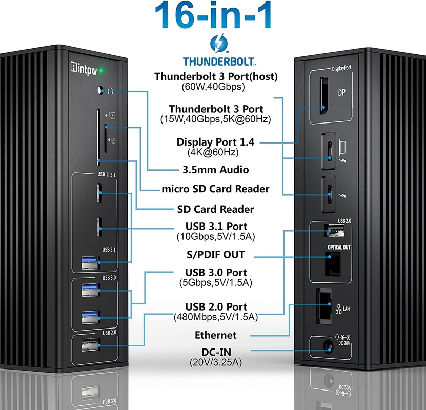 Thunderbolt 3 Adapter Hub Mac USB C Docking Station 10Gbps Στερεοσύνδεσμος