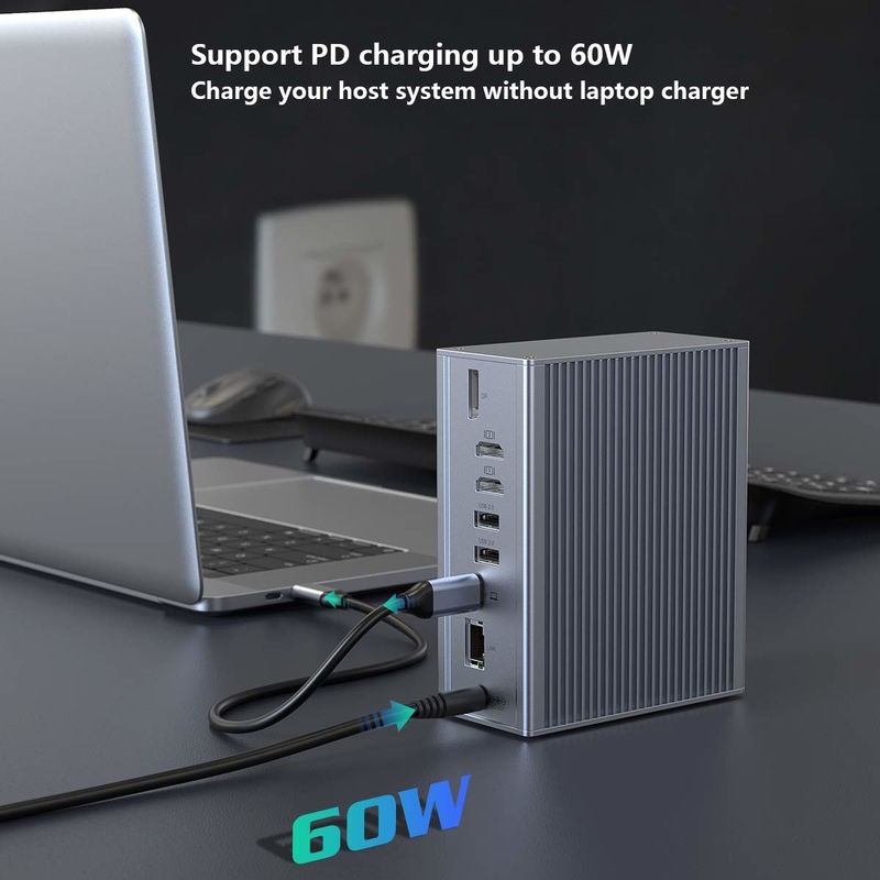 16 σε 1 σταθμός αγκυροβολίας για φορητό υπολογιστή USB αδαπτήρα γκρι 10Gbps Ταχύτητα μεταφοράς δεδομένων Δείκτη συνδέσμου