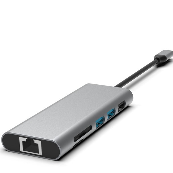 Ασημένιο 10-σε-1 USB-C Hub με HDMI USB 3.0 Ethernet 3.5mm Audio Jack για PC και φορητό υπολογιστή