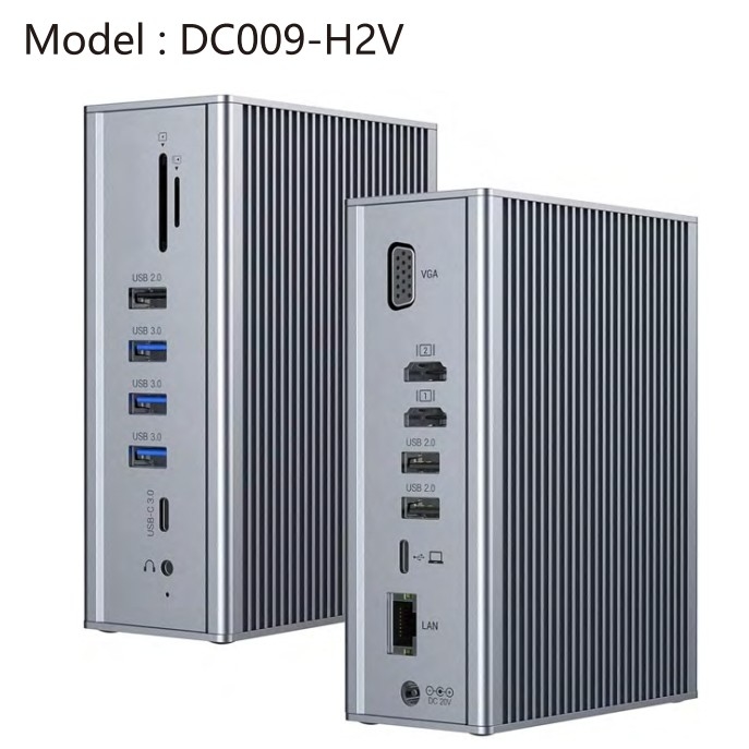 Gigabit Ethernet Hdmi Usb C Docking Station Δύο πόρτες βίντεο ήχου και αναγνώστης κάρτας SD