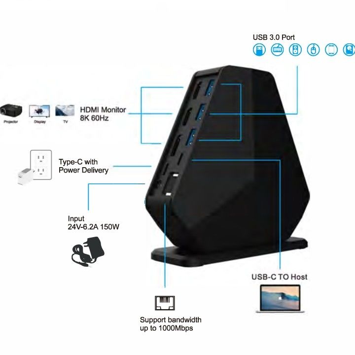 Σταθμός φόρτισης επιφάνειας εργασίας USB C Σταθμός αποσύνδεσης Gigabit Ethernet Σταθερή καλωδιακή σύνδεση έως 1Gbps