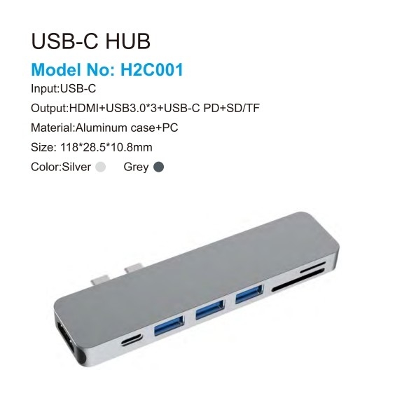 7 σε 1 Δύο τύπου C Hub USB C Docking Station Υποστηρίζει αναγνώστης κάρτας HDMI 4K για Mackbook Pro