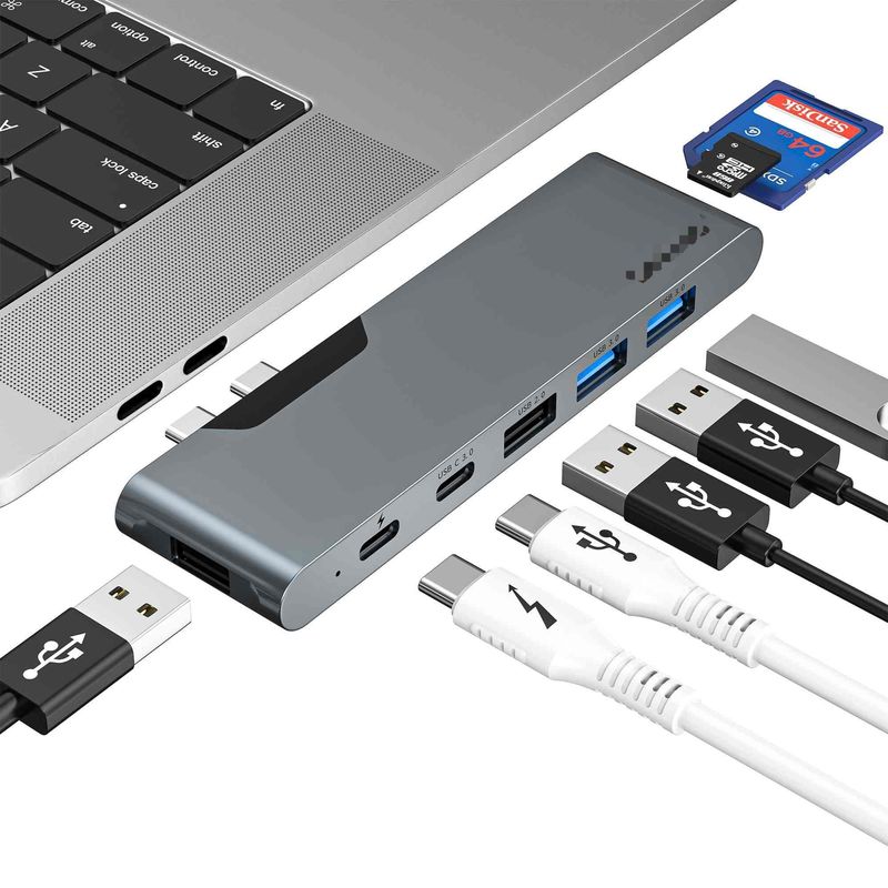 7 σε 2 Docking Station USB C Thunderbolt Hub HDMI 4K αναγνώστης κάρτας Για Macbook Pro