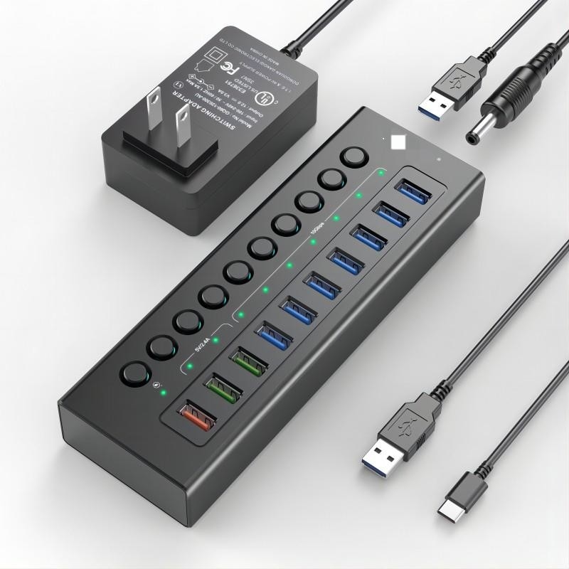 Πολλαπλές πόρτες Hub USB C 3.0 Docking Station Laptop Splitter Μια έξυπνη θύρα φόρτισης μεμονωμένα διακόπτες ενεργοποίησης / απενεργοποίησης