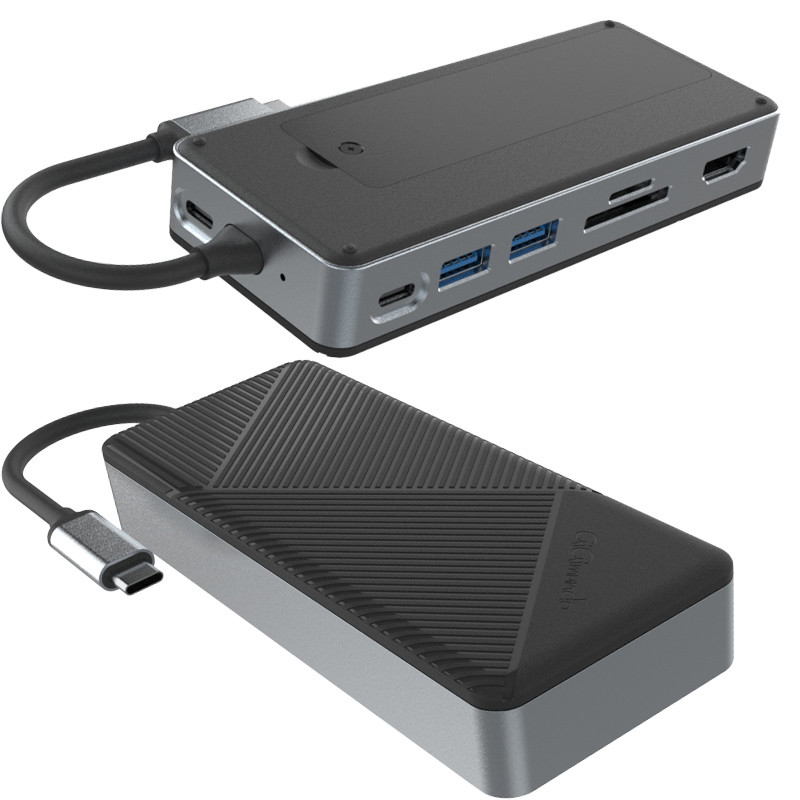 8-σε-1 διπλό USB C Docking Station hub Fits M.2 NVMe/SATA SSD με διαφάνεια και ανεμιστήρες ψύξης