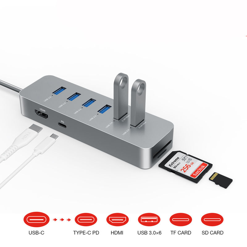 10 θύρες USB C Hub USB 3.0 Hub με 5Gbps μεταφορά δεδομένων 2ft εκτεταμένο καλώδιο