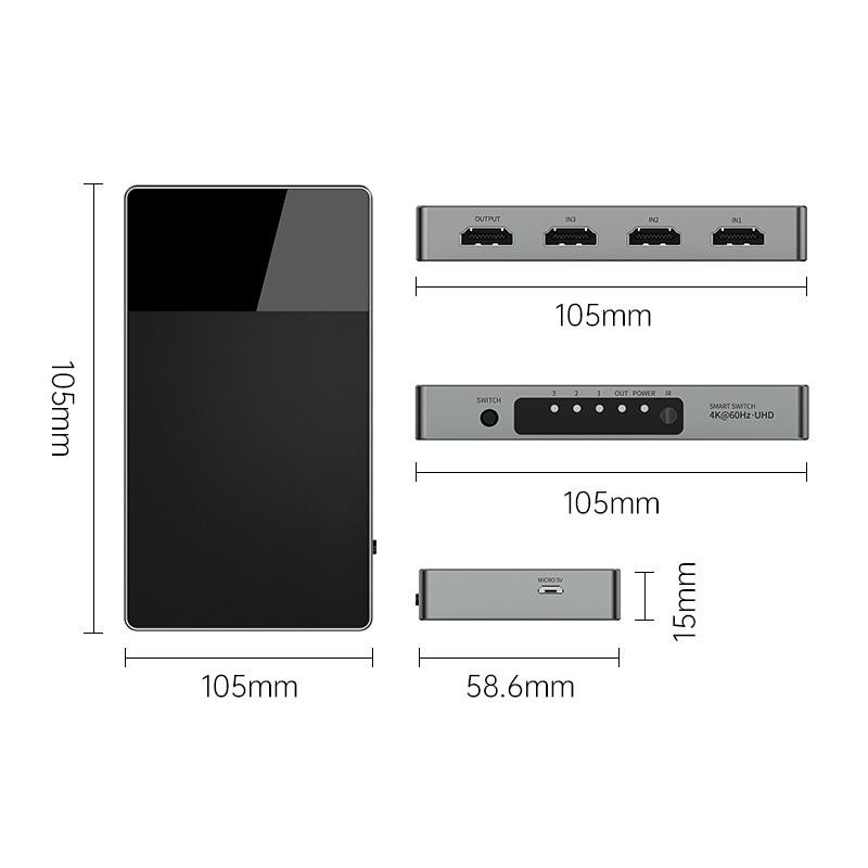3-In-1 Multi Input HDMI Selector Switch 4k με HDCP 2.2 Αλουμινίου κατασκευή αυτόματη αλλαγή