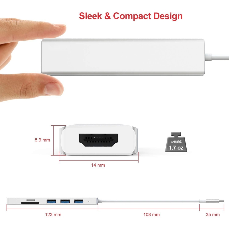 6 θύρες USB-C Hub Splitter Usb-C Expander Φορητός προσαρμογός USB Πολλαπλές θύρες δεδομένων