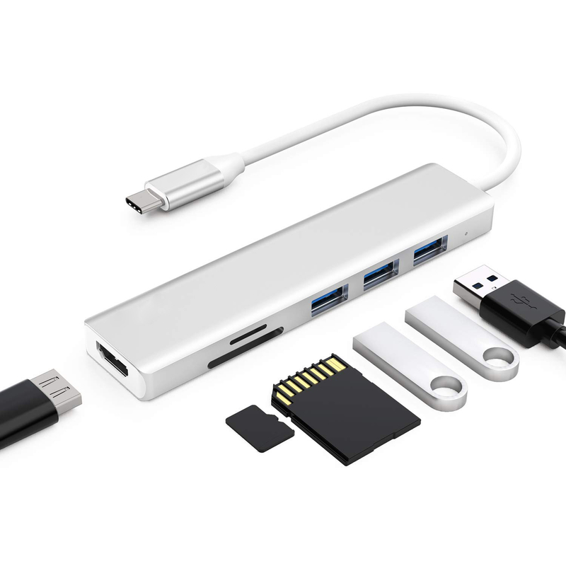 6 θύρες USB-C Hub Splitter Usb-C Expander Φορητός προσαρμογός USB Πολλαπλές θύρες δεδομένων