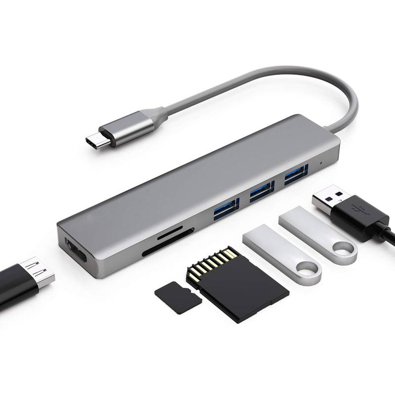 6 θύρες USB-C Hub Splitter Usb-C Expander Φορητός προσαρμογός USB Πολλαπλές θύρες δεδομένων