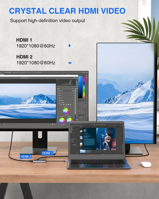 4 σε 1 USB C προσαρμογέα διπλή HDMI προς USB3.0 θόρυβος θύρες