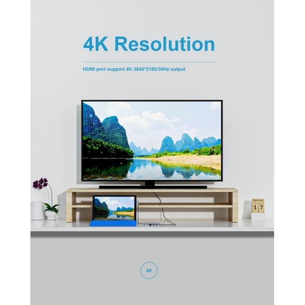 8 σε 1 USB Hub Rj45 Docking Station Δύο τύπου C προς RJ45 Port/USB3.0/PD/H-D-M-I/Card