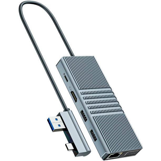 8 σε 1 USB Hub Rj45 Docking Station Δύο τύπου C προς RJ45 Port/USB3.0/PD/H-D-M-I/Card
