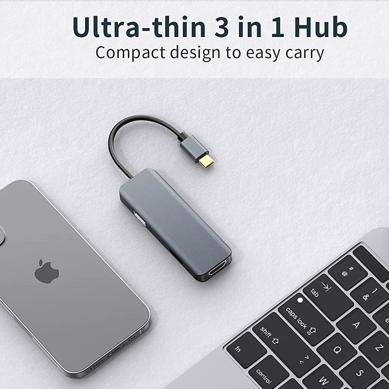 Δύο HDMI USB C Dock Hub Αλουμίνιο USB C Adapter Monitor 3 σε 1 Dongle με 4K HDMI