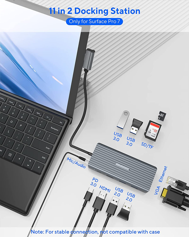 7 σε 1 USB C Hub Dock Station Δύο με αναγνώστη καρτών Pro Pad Πολυλειτουργικός μετατροπέας USB Hub για Mac