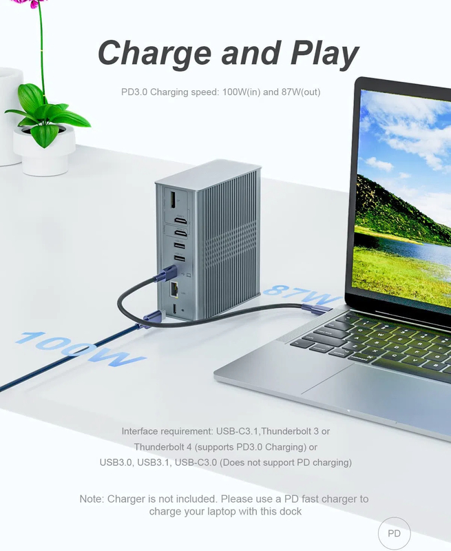 Λάπτοπ USB C Docking Station Triple Monitor 16-In-1 USB C Dock με Displaylink