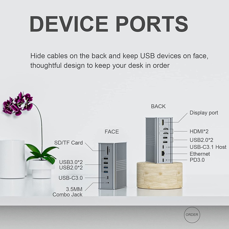 Λάπτοπ USB C Docking Station Triple Monitor 16-In-1 USB C Dock με Displaylink