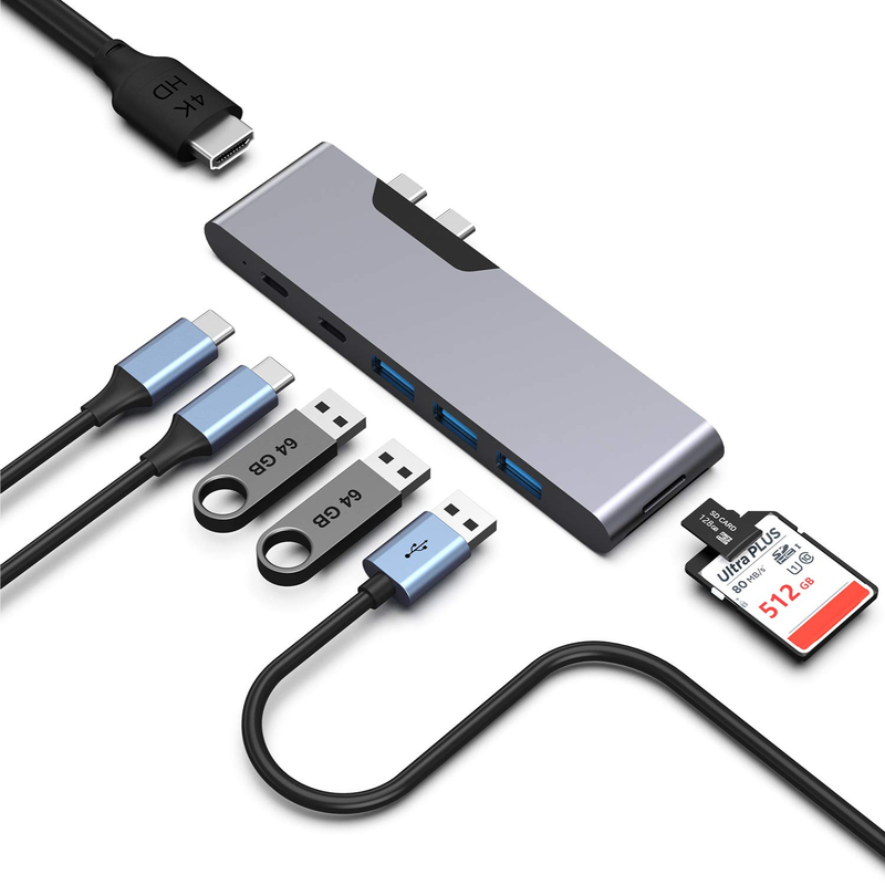 8 σε 1 Dock Station Δύο USB C Power Adapter Hub Καρδιά αναγνώστης Pro Pad Μετατροπέας USB Hub Για Mac