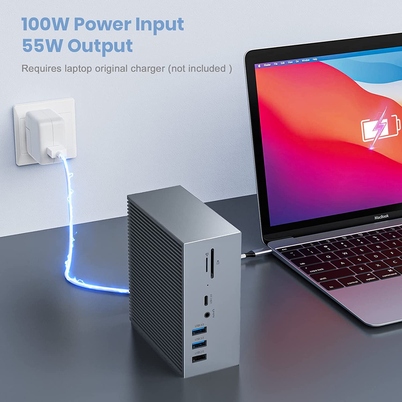 16 σε 2 USB C διπλή οθόνη Thunderbolt 3 Dock HDMI για φορητό Hub Adapter USB