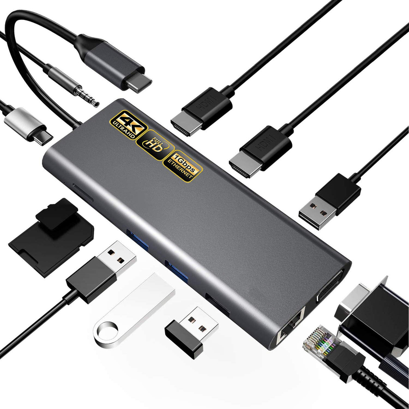 USB C Adapter 13 σε 1 4K HDMI Hub Τύπος C σε HDMI 4K USB 3.0 2.0 PD Μετατροπέας φόρτισης
