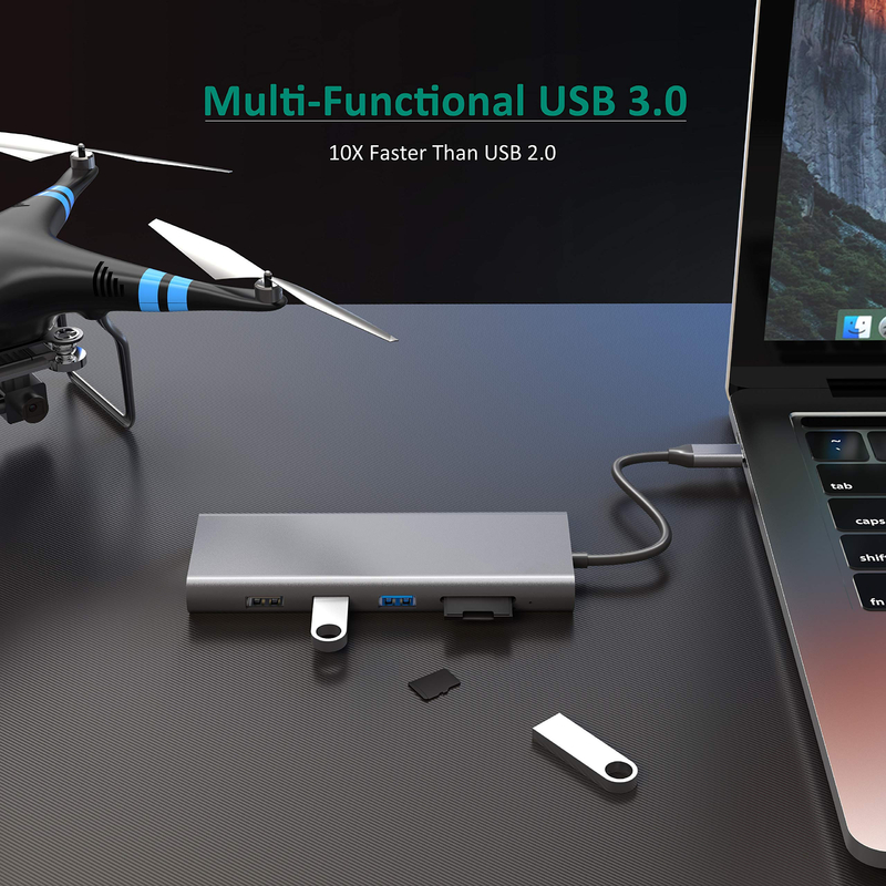 Hub USB 3.0 Usb C Πολλαπλές θύρες Λάπτοπ Προσαρμοστής PC Ηλεκτρονικός υπολογιστής PD Σταθμός φόρτισης RJ45 HDMI