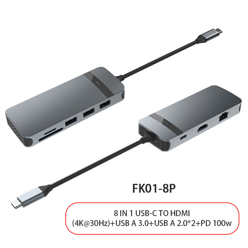 8 σε 1 USB C Hub Adapter Dongle 4K HDMI VGA Τύπος C PD USB3.0 RJ45 Ethernet SD/TF