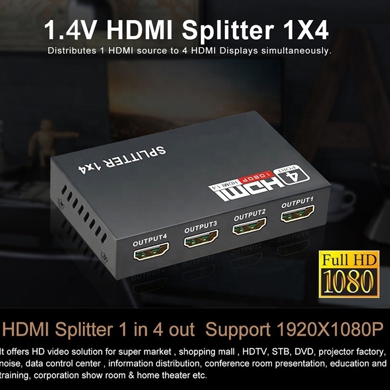 Επαγγελματικός διαχωριστής HDMI 1x4 Full HD 3D 1080P 4 θύρες μετατροπέας για τηλεόραση θηλυκό-θηλυκό