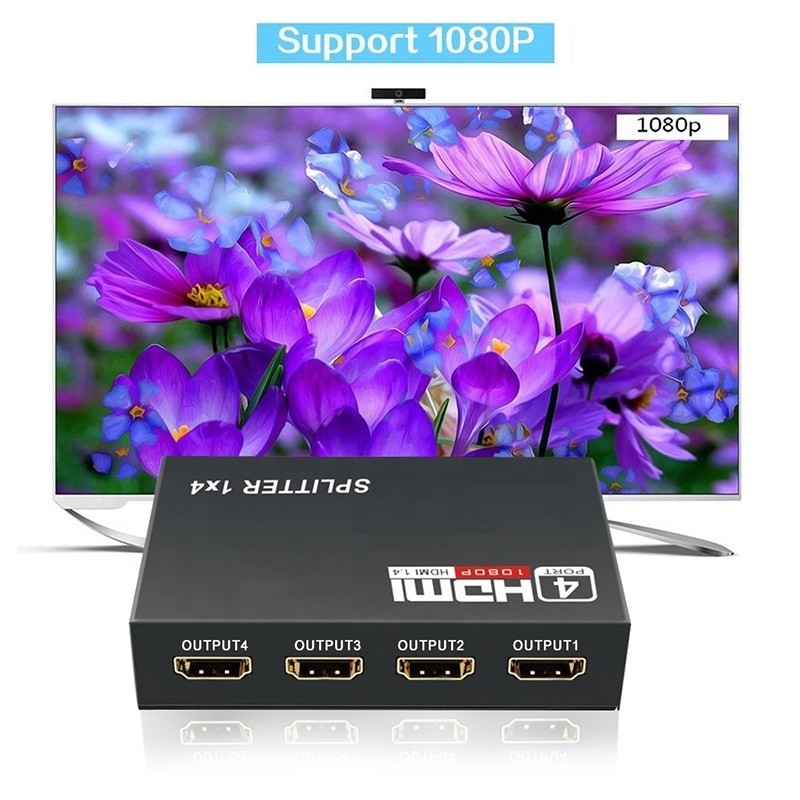 Επαγγελματικός διαχωριστής HDMI 1x4 Full HD 3D 1080P 4 θύρες μετατροπέας για τηλεόραση θηλυκό-θηλυκό