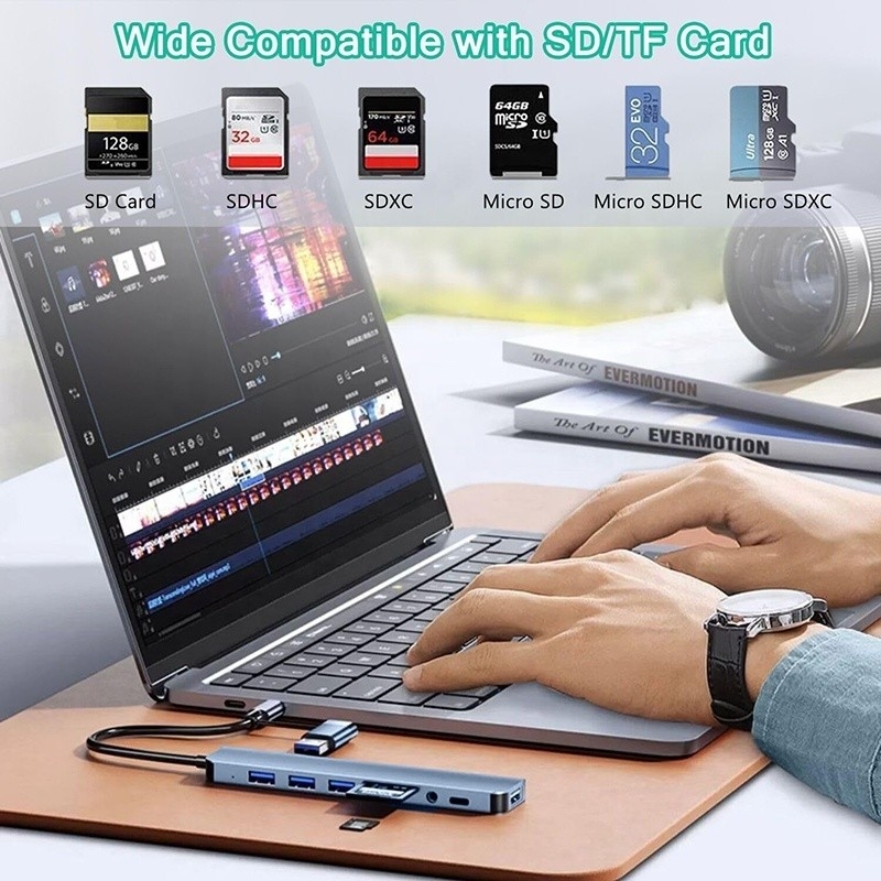 8-In-1 USB 3.0 Hub 3*USB 2.0 3.5mm Audio SD/TF Reader Output για μεταφορά δεδομένων και φόρτιση