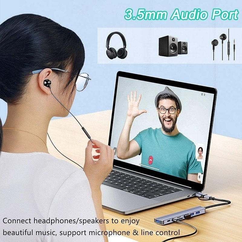8-In-1 USB 3.0 Hub 3*USB 2.0 3.5mm Audio SD/TF Reader Output για μεταφορά δεδομένων και φόρτιση