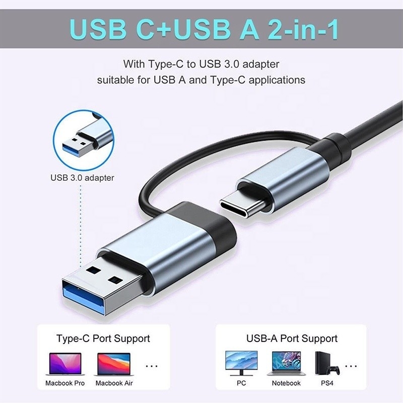 8-In-1 USB 3.0 Hub 3*USB 2.0 3.5mm Audio SD/TF Reader Output για μεταφορά δεδομένων και φόρτιση