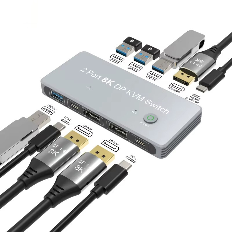 Δύο θύρες οθόνης και USB KVM Switch 4K 144Hz 8K 60Hz 1.4 με 1.4 DP USB Interface