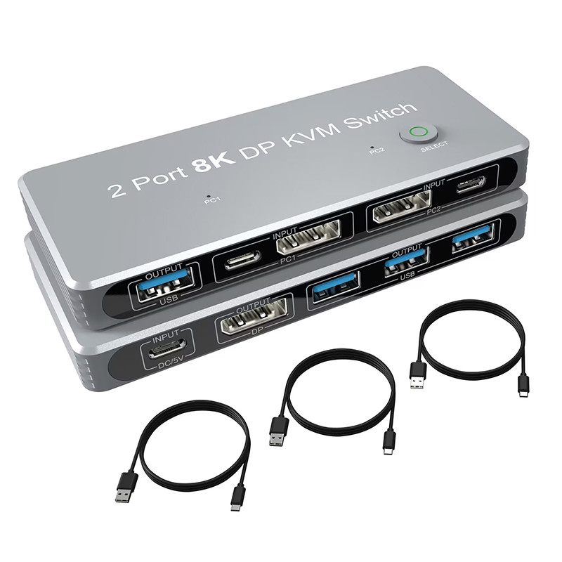 Δύο θύρες οθόνης και USB KVM Switch 4K 144Hz 8K 60Hz 1.4 με 1.4 DP USB Interface