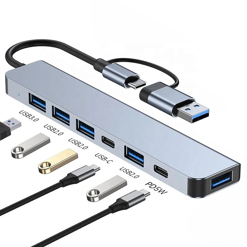 Σύνθετο αλουμινίου 7 σε 1 USB διαχωριστικό για φορητό υπολογιστή επιφάνειας εργασίας PC Δικαιούμενο OEM / ODM