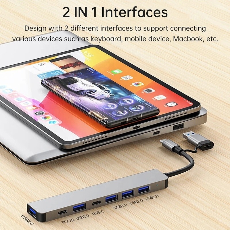 Σύνθετο αλουμινίου 7 σε 1 USB διαχωριστικό για φορητό υπολογιστή επιφάνειας εργασίας PC Δικαιούμενο OEM / ODM