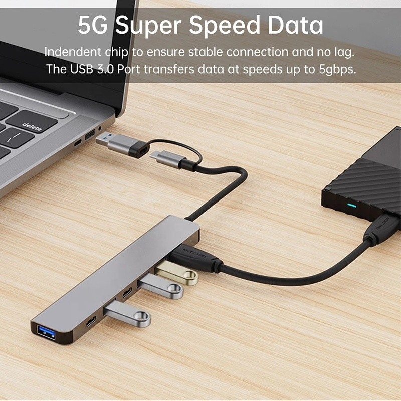 Σύνθετο αλουμινίου 7 σε 1 USB διαχωριστικό για φορητό υπολογιστή επιφάνειας εργασίας PC Δικαιούμενο OEM / ODM