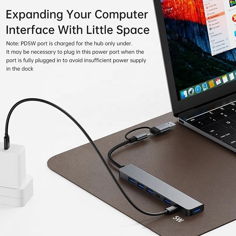 Σύνθετο αλουμινίου 7 σε 1 USB διαχωριστικό για φορητό υπολογιστή επιφάνειας εργασίας PC Δικαιούμενο OEM / ODM