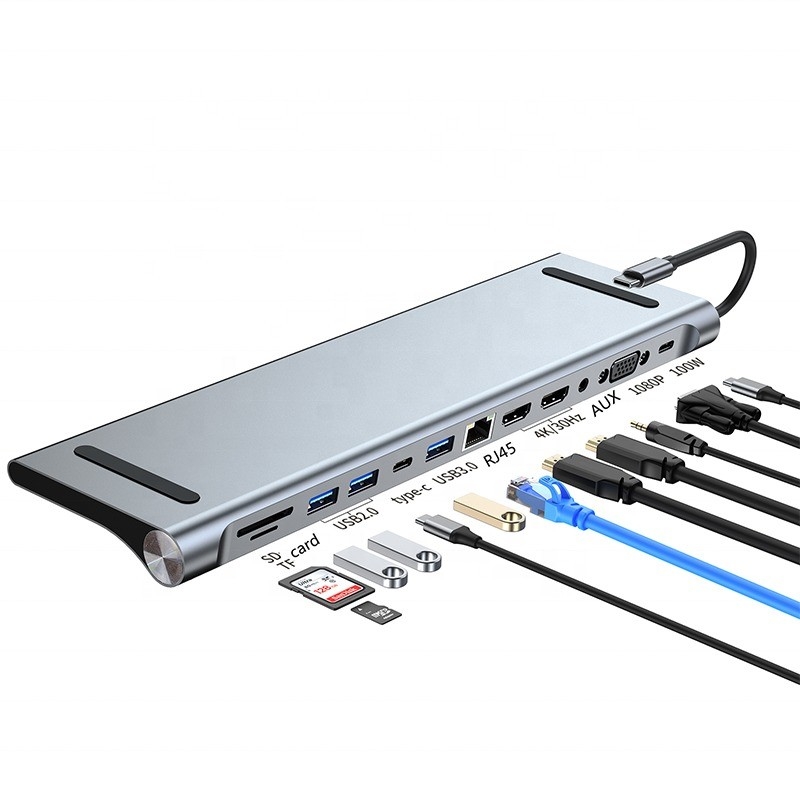 12 σε 1 USB-C Type-C Docking Station για φόρτιση, μεταφορά δεδομένων και λειτουργία ομιλητών