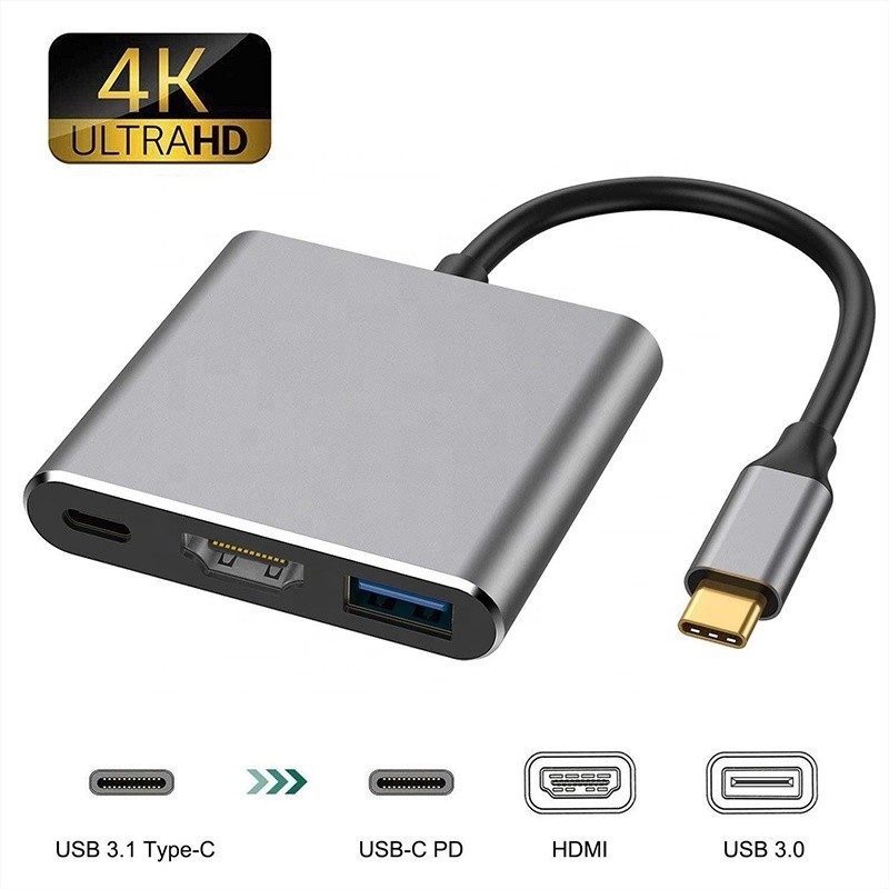3-σε-1 USB C τύπου C Πολυλειτουργικό Κέντρο προς USB-C PD HDMI USB 3.0 Adapter Converter Cable