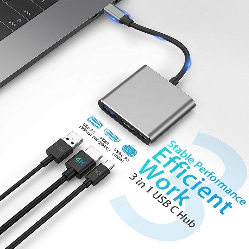 3-σε-1 USB C τύπου C Πολυλειτουργικό Κέντρο προς USB-C PD HDMI USB 3.0 Adapter Converter Cable