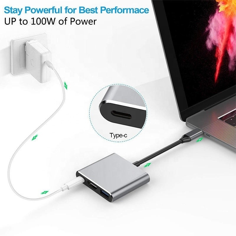3-σε-1 USB C τύπου C Πολυλειτουργικό Κέντρο προς USB-C PD HDMI USB 3.0 Adapter Converter Cable