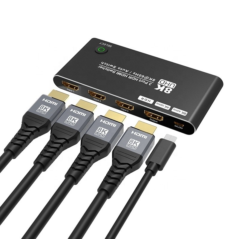 8K HDMI Switch 3 In 1 Out Υποστήριξη 3 HDMI Input 8K 60Hz 4K 120Hz Προηγμένη τεχνολογία