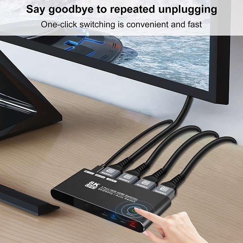 8K HDMI Switch 3 In 1 Out Υποστήριξη 3 HDMI Input 8K 60Hz 4K 120Hz Προηγμένη τεχνολογία