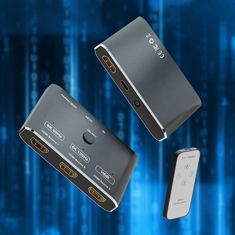 8K 120Hz HDR 3 θύρες HDMI Switcher 3 σε 1 Out Plug Remote Converter
