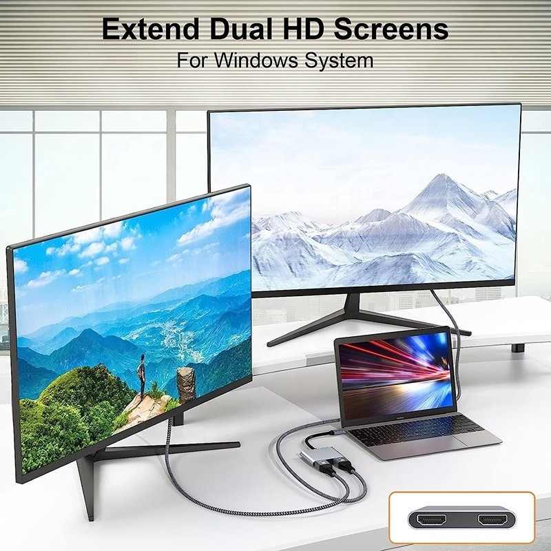Τύπος C Άντρας σε Δύο HDMI Γυναίκα Thunderbolt 3 USB-C Multi-Monitor Adapter Cable 4K 30Hz