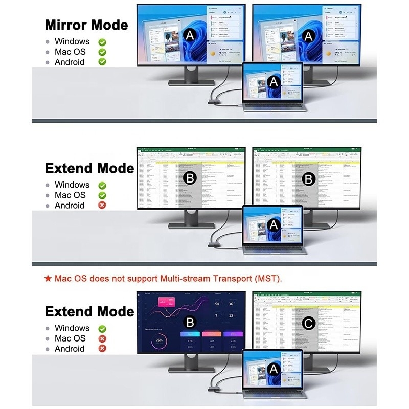 Τύπος C Άντρας σε Δύο HDMI Γυναίκα Thunderbolt 3 USB-C Multi-Monitor Adapter Cable 4K 30Hz