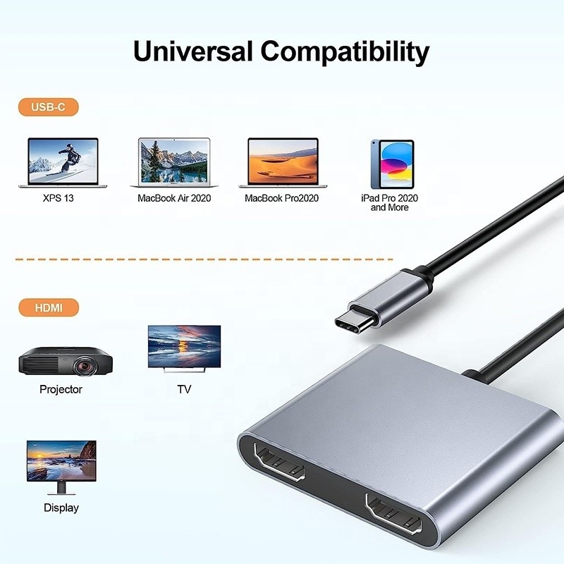 Τύπος C Άντρας σε Δύο HDMI Γυναίκα Thunderbolt 3 USB-C Multi-Monitor Adapter Cable 4K 30Hz
